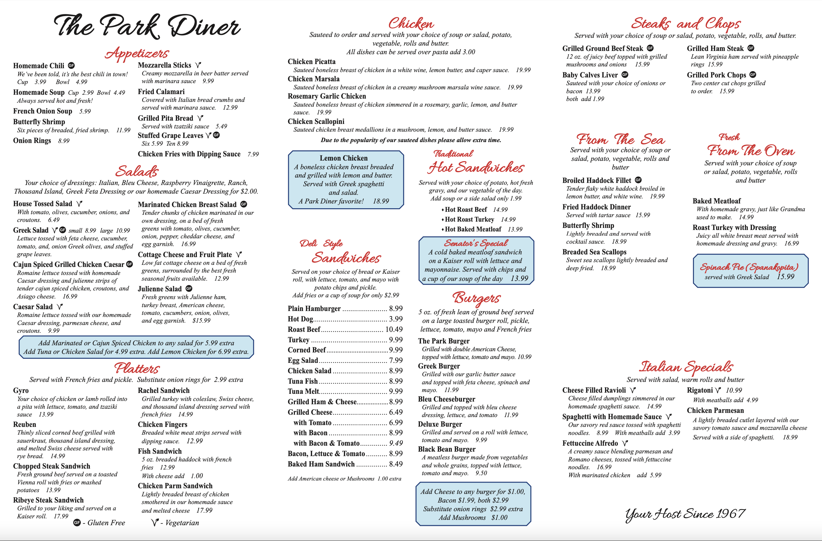 Town diner menu